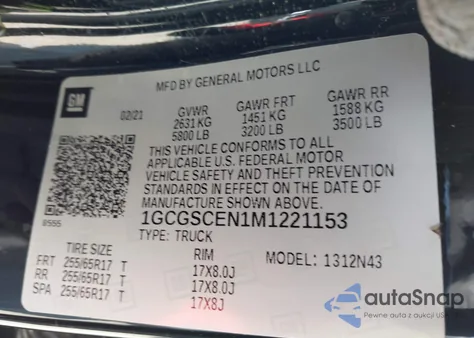 2021 Chevrolet Colorado 2Wd Short Box Lt z USA, uszkodzony, nr VIN 1GCGSCEN1M1221153